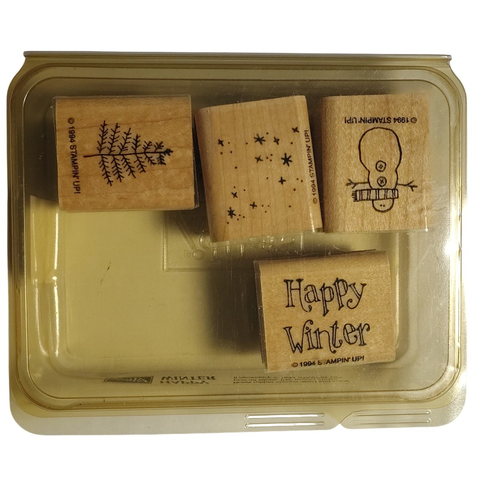 Vintage Stampin Up Wood Mount Stamps‎ Happy Winter 1994 Retired Set Crafting